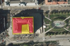 Foto: Usporedba tlocrta Hotela Esplanade i buduće crkve (Izvor: Inicijativa Čuvajmo naš park)<br>